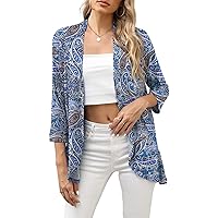 HIYIYEZI Women's Casual Lightweight Open Front Cardigans Soft Draped Ruffles 3/4 Sleeve Cardigan