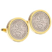 1954 Silver Sixpence Coins in 9ct Gold Plate Setting Mens 64 Years Gift Cuff Links by CUFFLINKS DIRECT