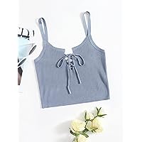 Women's Tops Shirts for Women Sexy Tops for Women Lace Up Front Rib-Knit Cami Top Tops (Color : Gray, Size : Large)