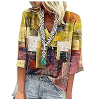 Women Tops and Blouses Womens Crochet Top Vintage Clothing Women Womens 3/4 Sleeve Tops Hawaiian Womens XXL Tops Vintage Tunic Tops for Women Blouse Tops for Women Spring Yellow 3XL