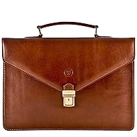Maxwell Scott - Personalized Luxury Leather Slim Small Briefcase - 1 Section with Shoulder Strap and Key Lock - The Lorenzo