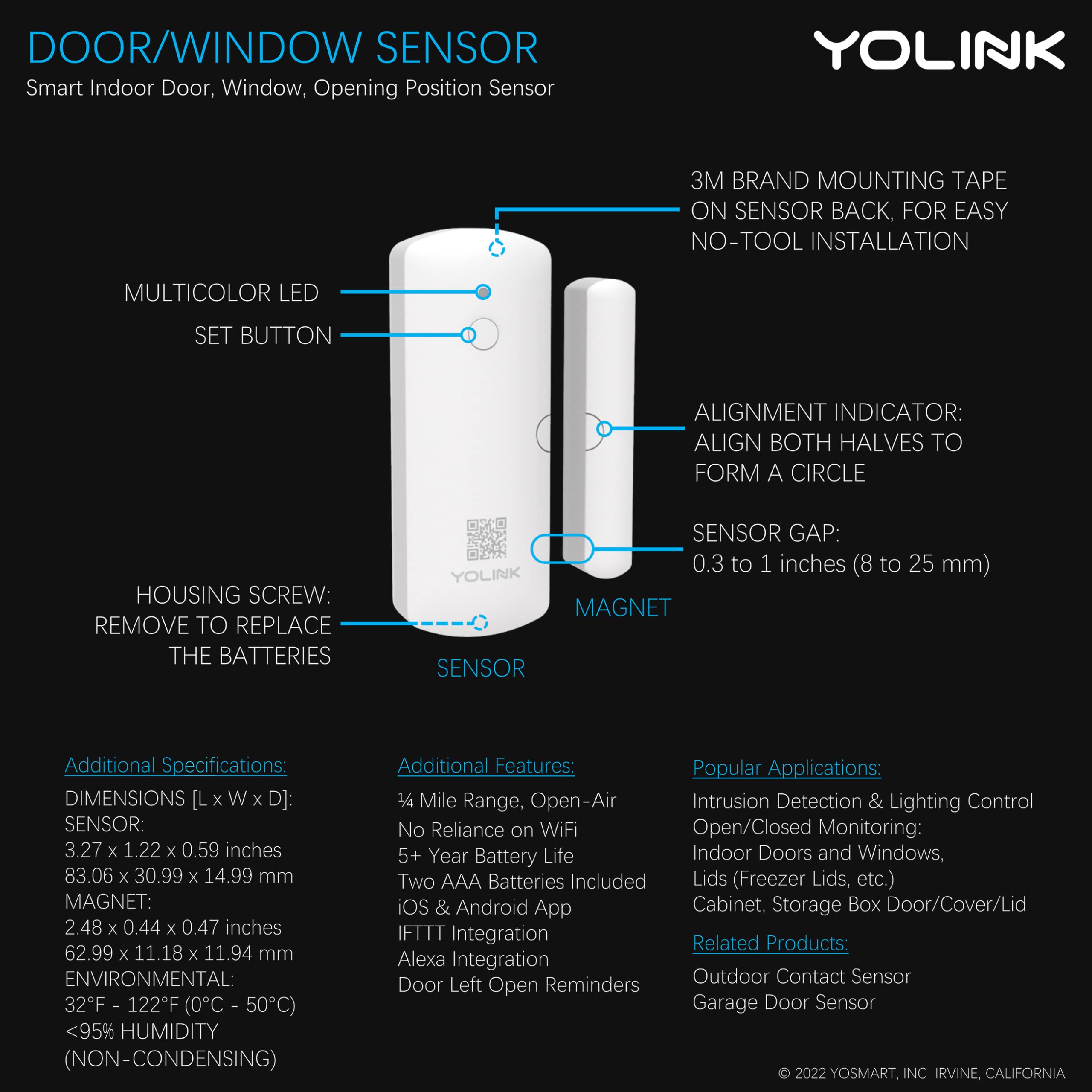 YoLink LoRa Smart Door Sensor Starter Kit: SpeakerHub Audio Hub & 2 Door Sensors - Up to 1/4 Mile Range, Door Left-Open Reminders, up to 5 Year Batteries, Alexa, IFTTT, Home Assistant