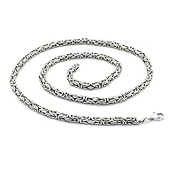 Solid 925 Sterling Silver Men's King Byzantine Round Chain Necklace