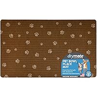 Drymate Pet Bowl Placemat, Dog & Cat Food Feeding Mat - Absorbent Fabric, Waterproof Backing, Slip-Resistant - Machine Washable/Durable (USA Made) (12” x 20”) (Brown Stripe Tan Paw)