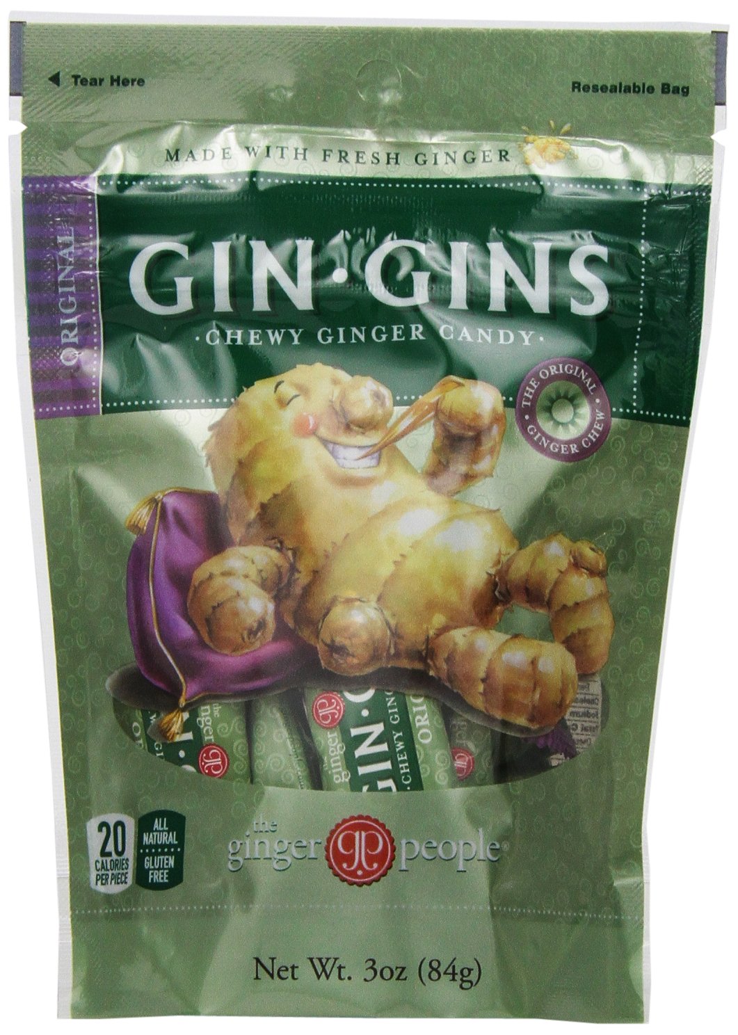 The Ginger People Original Ginger Chews, 3-Ounce Bags (Pack of 24)