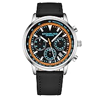 Stuhrling Original Mens Dress Watch Chronograph Analog Watch Dial with Date - Tachymeter 24-Hour Subdial Mens Leather Strap - Watches for Men Rialto Collection (Black-Orange)