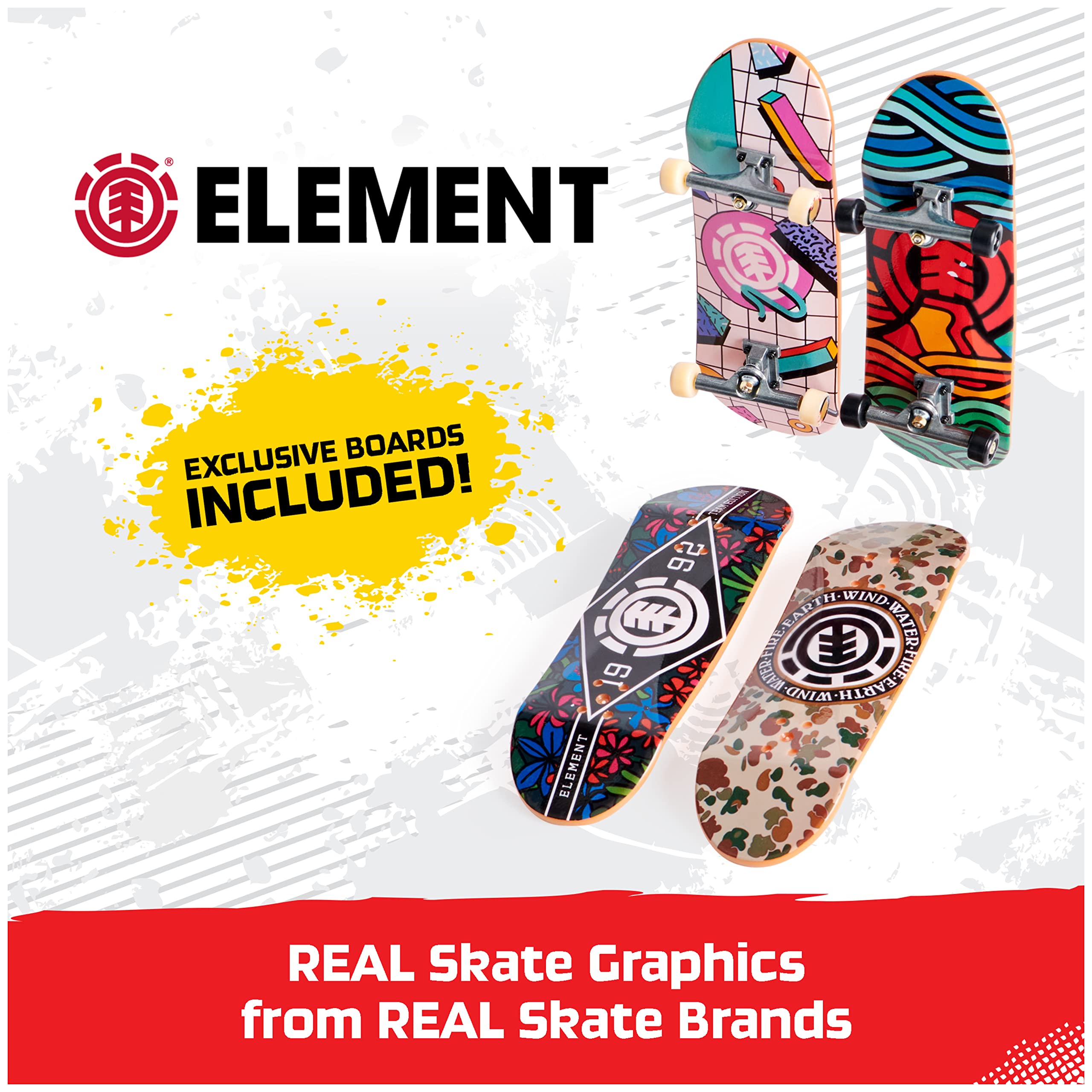 Tech Deck, Ultra DLX Fingerboard 4-Pack, Element Skateboards, Collectible and Customizable Mini Skateboards, Kids Toy for Ages 6 and Up