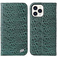 Case for iPhone 15 Pro Max/15 Pro/15 Plus/15, Handmade Genuine Leather Cover and Shockproof TPU Inner Shell with [Card Slots] [Magnetic Closure] [Horizontal Stand],Green,iPhone15 Pro