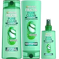 Garnier Fructis Pure Clean Purifying Shampoo, Hydrating Conditioner, and Detangler + Air Dry Spray Set (3 Items), 1 Kit (Packaging May Vary)