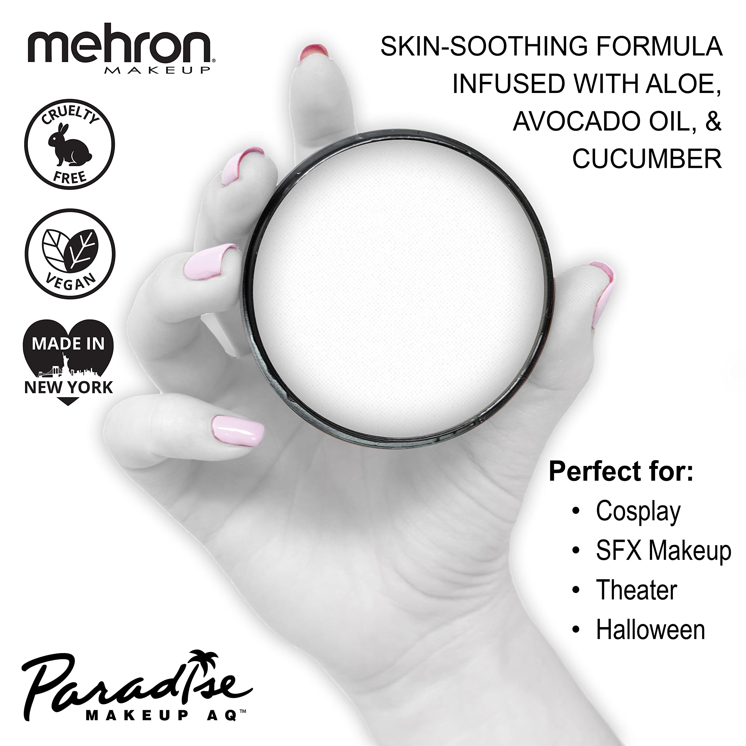 Mehron Makeup Paradise AQ Face & Body Paint, WHITE: Basic Series – 40gm