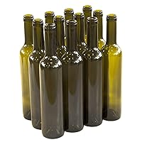 North Mountain Supply 500ml Antique Green Glass Bordelaise Seduction Wine Bottle Punt-Bottom Cork Finish - Case of 12