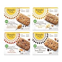 Almond Flour Snack Bars (Nutty Banana, Spiced Carrot Cake, Dark Chocolate Almond, Peanut Butter Chocolate Chip) - Gluten Free, Made with Organic Coconut Oil, Breakfast Bars, Healthy Snacks, 6 Ounce (Pack of 4)