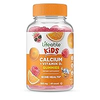 Lifeable Calcium 500 mg with Vitamin D3 1000 IU Gummies for Kids - Natural Flavor Vitamin Supplements - Gluten Free GMO-Free Chewable - for Bone, Groth, Teeth - for Children - 60 Gummies