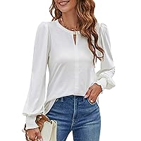 Blooming Jelly Womens Long Sleeve Dressy Casual Top V Neck Puff Sleeve Shirt Keyhole Blouse 2024