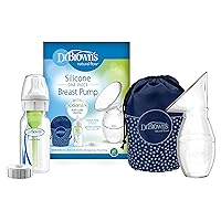 100% Silicone One-Piece Breast Pump,Hands-Free Breast Milk Collector with Anti-Colic Options+ Baby Bottle (4 oz/120 mL),Level 1 Nipple,Travel Lid and Travel Bag
