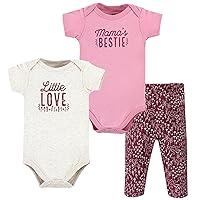 Hudson Baby baby-girls Unisex Baby Cotton Bodysuit and Pant Set, Little Love Flowers, 0-3 Months