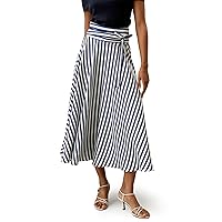 LilySilk Silk Striped Skirt for Women Maxi Midi Length Side Zipper Up Waist Self-Tie Dress for Ladies Pinstripe A Line