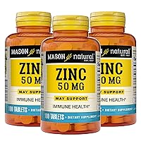 Mason Natural Zinc 50 mg - Improved Immune System Function, Supports Antioxidant Health, Aids Absorption of B Vitamins, 100 Tablets (Pack of 3)