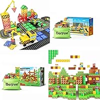 Magnetic Tiles 156PCS Magnetic Construction Set with 2 Cranes Build Mine Magnet World Set, Magnet Toys for Boys & Girls Ages 5-7, Buildable Game Elements Gifts Toys for 3+ Year Old Boys & Girls
