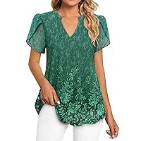 Bebonnie Womens Summer Ruffle Short Sleeve Tunic Tops Floral Dressy Blouses