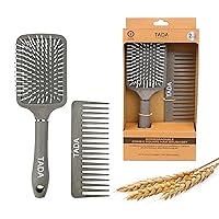 TADA Men 2PCS Biodegradable Hair Comb & Square Hair Brush Set for Men&Women Hairbrush for Detangling Detangler Brush (Grey)