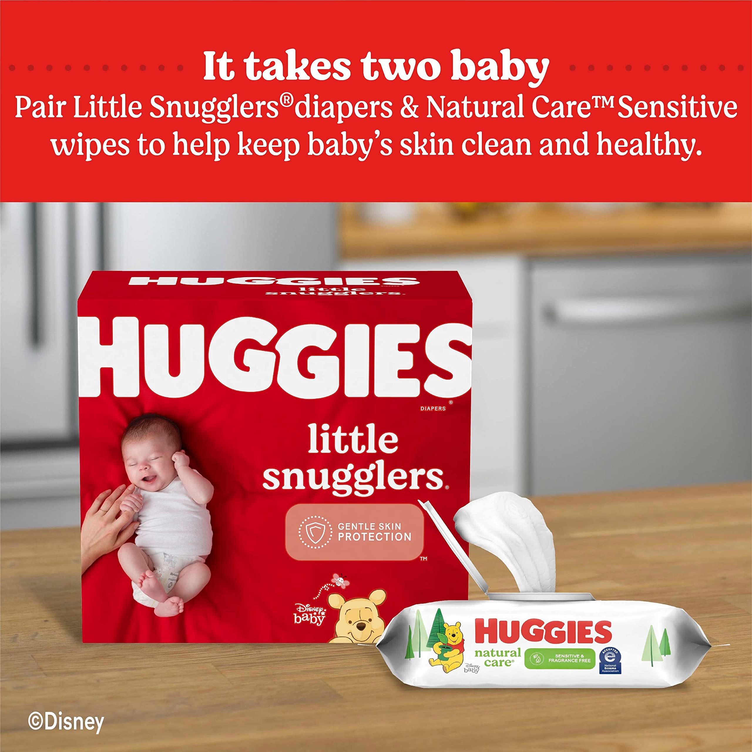 Huggies Natural Care Sensitive Baby Wipes, Unscented, Hypoallergenic, 99% Purified Water, 8 Flip-Top Packs (448 Wipes Total)