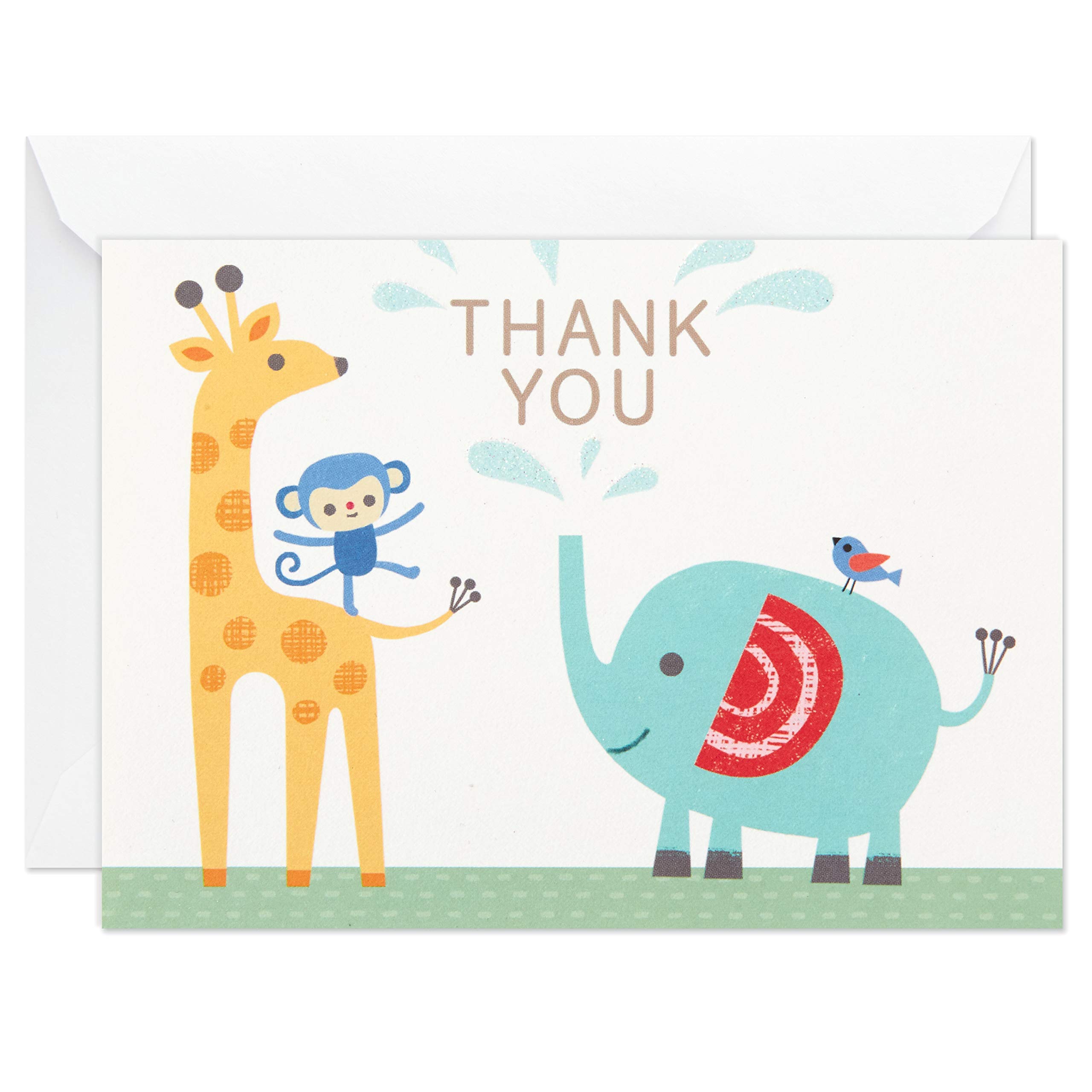 Hallmark Baby Shower Thank You Cards Assortment, Zoo Animals (50 Cards with Envelopes for Baby Boy or Baby Girl) Elephant, Giraffe, Monkey