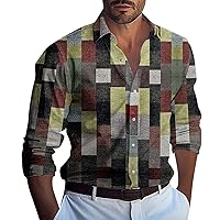 Mens Long Sleeve Shirt Casual Lightweight Button Down Shirts with Marble Print Summer Holiday Beach Tee Shirts