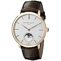Frederique Constant Men's FC705V4S9 Slim Line Automatic Moon Phase Watch with Brown Leather Band