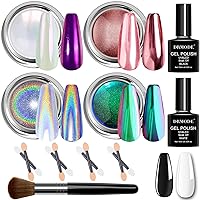 Chrome Nail Powder Gifts for Women - White Pearl Clear Nail Chrome Powder, Mirror Metallic Unicorn Iridescent Holographic Chrome Powder for Nails, Chameleon Rose Gold Purple Chrome Powder with Brush