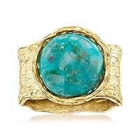 Ross-Simons Turquoise Wide-Band Ring in Textured and Polished 18kt Gold Over Sterling