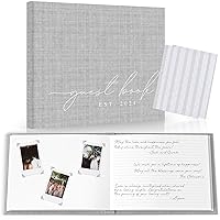 Wedding Guest Book With Personalized 2024 Year - Linen Photo Guestbook to Sign at Reception Party - Includes Clear Photo Corners Self Adhesive - 100 Pages Blank and Lined Thick Paper Guest Books