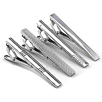 4pcs Tie Tack Pins Tie Clips for Men Father's Day Gift Silver Necktie Bar Pinch Clip Set 2.3 Inch Metal Clasps Business Professional Fashion Designs