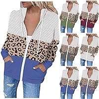 Zip Up Hoodies For Women Striped Print Hooded Pockets Sweatshirt Coats Long Sleeve Floral Leopard Print Pullover