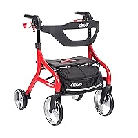 Drive Medical Nitro Sprint Foldable Rollator Walker with Seat, Petite Height Lightweight Rollator with Large Wheels, Folding Rollator, Short Rolling Walker for Seniors and Adults, Red