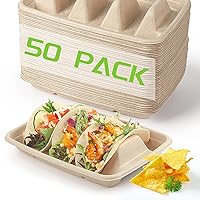 Taco Holder - MEPURER 50Pcs Disposable Biodegradable Taco Holder Taco Plates with Dividers Taco Stand for Taco Party
