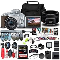 Canon EOS 250D / Rebel SL3 DSLR Camera with 18-55mm Lens (Silver) (3461C001) + Canon EF 50mm Lens + 64GB Memory Card + Color Filter Kit + Filter Kit + 2 x LPE17 Battery + Charger + More (Renewed)