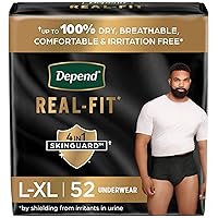 Real Fit Incontinence Underwear for Men, Disposable, Maximum Absorbency, Large/Extra Large, Black, 52 Count, Packaging May Vary
