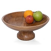 Folkulture Wood Fruit Bowl or Rustic Fruit Bowls for Farmhouse Décor or Mothers Day Gifts, Fruit Bowl for Kitchen Counter or Decorative Pedestal Bowl for Table Centerpiece, 12