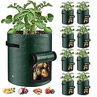 10 Gallon 8-Pack Grow Bags, Durable PE Fabric Pots with Flap and Handles, Green Planter Bags for Potato Vegetables Flowers Herbs Garden Outdoor, 17.7''x13.8'' Large for All Plants Growing