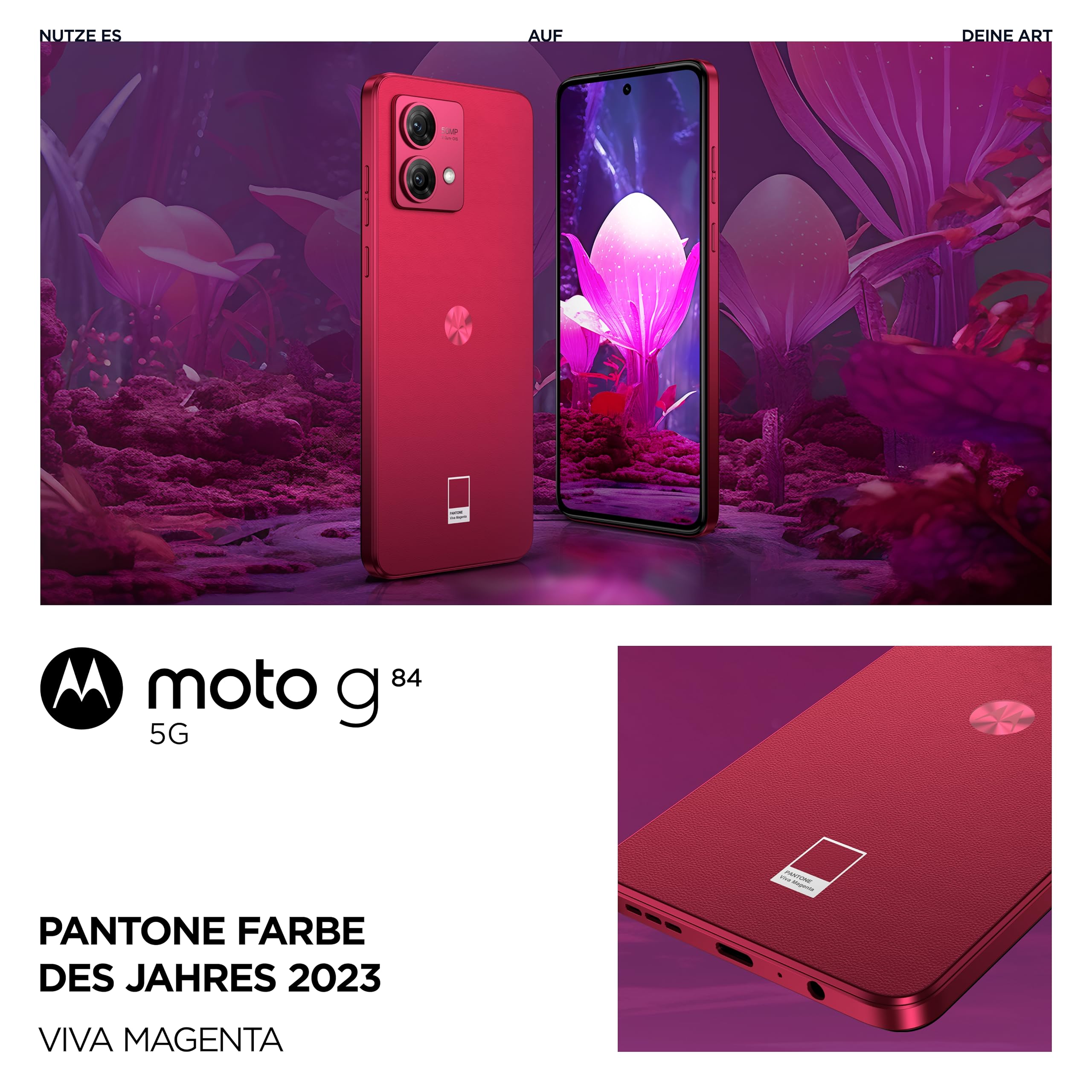 Motorola Moto G84 5G (GSM Unlocked, International Version) 256GB + 12GB RAM Dual SIM Android 13 Smartphone (Viva Magenta)