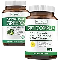 Super Greens & Gut Complex (2-Month Supply) Digestive Greens Bundle of Organic Super Greens Powder - Complete Superfood (120 Capsules) & Gut Complex - Candida Support Probiotics Gut Cleanse (120 Caps)