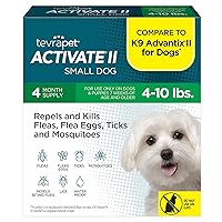 Activate II Flea and Tick Prevention for Dogs | 4 Count | Small Dogs 4-10 lbs | Topical Drops | 4 Months Flea Treatment