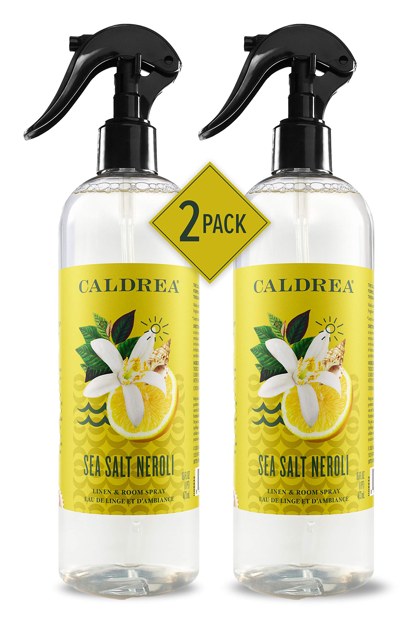 Caldrea Linen and Room Spray Air Freshener, Made with Essential Oils, Plant-Derived and Other Thoughtfully Chosen Ingredients, Sea Salt Neroli, 16 oz, 2 Pack
