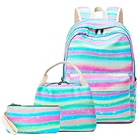 School Backpack for Girls Kids Backpack with Lunch Box Pencil Case Lightweight Rainbow Prints Backpack Primary Elementary Students Bookbags School Bags Set for Teens