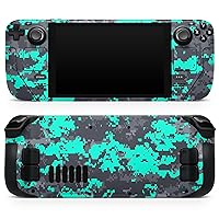 Compatible with Steam Deck - Skin Decal Protective Scratch-Resistant Removable Vinyl Wrap Cover - Bright Teal and Gray Digital Camouflage