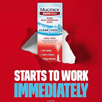 Mucinex Sinus-Max Severe Nasal Congestion Relief Clear & Cool Nasal Spray, 0.75 fl. oz., Lasts 12 Hours, Fast Acting, Cooling Menthol Flavor