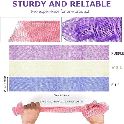 3 Pieces African Bath Sponge African Net Long Net Bath Sponge Exfoliating Shower Body Scrubber Back Scrubber Skin Smoother,Great for Daily Use (Purple,Blue,Off-White)