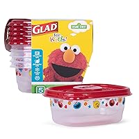 Glad for Kids Sesame Street GladWare Small Lunch Square Food Storage Containers with Lids | 9 oz Kids Containers with Sesame Street Design, 5 Count | Tight Seal Storage Containers