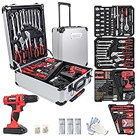 Power Tool Set with 18V Cordless Drill, Electric Power Drill Set, Tool Set for Men, Household Home DIY Hand Tool Kits, 18+1 Clutch Cordless Drill Set for Thanksgiving Christmas Gifts (Silver)
